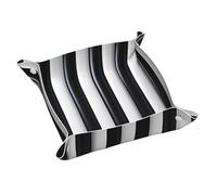 Vassoio portaoggetti in pelle con motivo a righe bianche e nere impermeabile e facile da pulire per chiavi, gioielli, trucco e altri piccoli oggetti. Piccolo 24 x 23 cm