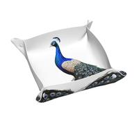 Vassoio portaoggetti in pelle con pavone che si allarga la coda, portachiavi, monete, orologi, orecchini e altri accessori, un must per la casa