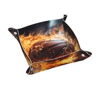 Vassoio portaoggetti in pelle con scritta "Basketball on Fire and Water Flame Splashing", misura media, elegante e personalizzato, per piccoli oggetti e cosmetici