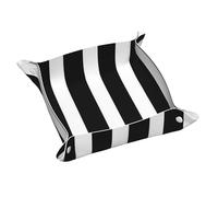 Vassoio portaoggetti in pelle con stampa a righe bianche e nere, impermeabile e facile da pulire per chiavi, gioielli, trucco e altri piccoli oggetti. Medio 24 x 23 cm