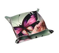 Vassoio portaoggetti in pelle con stampa di fiori, rose e farfalle, pratico contenitore resistente all'acqua per orologi e chiavi.