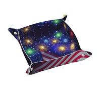Vassoio portaoggetti in pelle con stampa fuochi d'artificio bandiera americana 4 luglio, vassoi da scrivania, vassoi multifunzionali, per chiavi, orologio, portafoglio