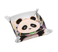 Vassoio portaoggetti in pelle con tre panda, portachiavi, monete, orologi, orecchini e altri accessori, un must per la casa