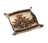 Vassoio portaoggetti in pelle per quadri nativi americani, impermeabile e facile da pulire per chiavi, gioielli, trucco e altri piccoli oggetti. Medio 24 x 23 cm