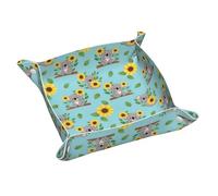 Vassoio portaoggetti in pelle per uomo e donna con girasoli, simpatico cartone animato di koala e orsetto, vassoio da comodino per l'arredamento della casa