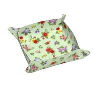 Vassoio portaoggetti in pelle per uomo e donna, organizer per chiavi, telefono e portafoglio (stile shabby chic con fiori, rose, petali, pois, foglie e boccioli, tema primavera)