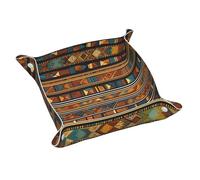 Vassoio portaoggetti in pelle stampata con mappa africana etnica, impermeabile e facile da pulire per chiavi, gioielli, trucco e altri piccoli oggetti. Medio 24 x 23 cm