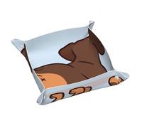 Vassoio portaoggetti in pelle, vassoio portaoggetti per gioielli, vassoio portaoggetti da scrivania, vassoio portaoggetti vario, Simpatico cane bassotto