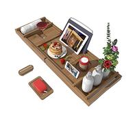 Vassoio portaoggetti per vasca da bagno, in bambù, regolabile, organizer per bagno, con portasapone, adatto per spa di lusso o lettura (noce)