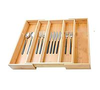 Vassoio portaposate in bambù, regolabile, 5 scomparti, per cassetti da cucina, ecologico, salvaspazio, grande dimensione estensibile
