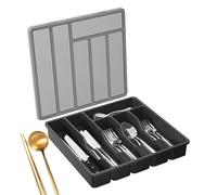 Vassoio portaposate per cassetto della cucina, vassoio portaposate a 6 scomparti, vassoio per utensili da cucina, organizer per cassetto posate con coperchio per organizzare cucchiai, forchette e