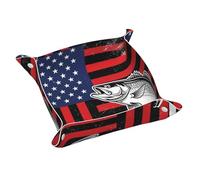 Vassoio portatile in pelle, organizer da scrivania per uomo e donna, con bandiera rossa per la pesca del persico trota americano, vassoio portaoggetti da comodino.