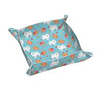 Vassoio portatile in pelle, organizer da scrivania per uomo e donna, con motivo floreale e cani Samoiedo.