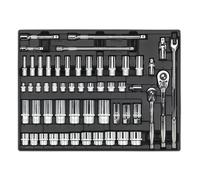 Vassoio Portautensili con Presa Set 55pc 1cm & 1.3cmSq Drive - Sealey TBT31