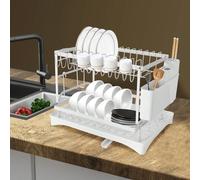 Vassoio raccogli gocce a 2 livelli, scolapiatti, scolapiatti a 2 livelli, ripiano portaoggetti per utensili da cucina DescrizioneGrazie alla sua grande capacità e alla buona ventilazione, questo scola