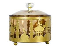 Vassoio Ramadan in metallo, vassoio da portata Eid Mubarak con coperchio, Vassoio di ferro Ramadan d'oro, Decorazione da tavolo Ramadan vassoio cibo per Biscotti Caramella Noci Islam Musulmano Festa