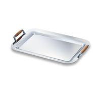 Vassoio Rettangolare 38x27,5 cm - con manici in legno Linea APOLLO EME in acciaio inox Lucido inox lucido