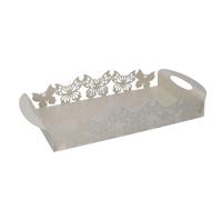 Vassoio Rettangolare 41x20xh6,5 cm in Metallo Design Farfalla Crema