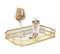 Vassoio rettangolare da portata versatile con manico, vassoio da cucina, antiscivolo, 35 x 25 x 5 cm, piccolo per bagno, tavoli da pranzo, tavolino da caffè, feste, colore oro