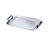 Vassoio Rettangolare Grande con manici 48x32,2 cm - Linea VULCANO EME in acciaio inox con maniglie con inserti in metacrilato blu inox lucido