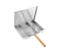 Vassoio rettangolare in acciaio inox, 25,5 x 30,5 cm, con comodo manico in legno, per giardino, barbecue e campeggio, argento (A)