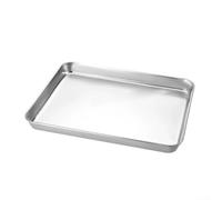 Vassoio rettangolare in acciaio inox con base piatta per barbecue, cibo da tenere e riutilizzare e organizzare piatti da ristorante (S)