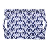Vassoio rettangolare in melammina con manici decorato in arabesco blu e bianco 5 x 31 x 44 cm