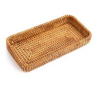 Vassoio rettangolare in rattan, 21 x 10 x 4,1 cm, piccolo cestino in vimini per casa, ufficio, sala da pranzo