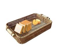 Vassoio rettangolare in rattan, Cestino da portata in rattan intrecciato, Vassoio di vimini per colazione, Vassoio multiuso in rattan, Vassoio in vimini con manico per l'esposizione della decorazione