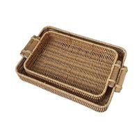 Vassoio rettangolare in rattan, organizer decorativo in vimini, cestino portaoggetti intrecciato a mano, vassoio multiuso con manico, decorazione rustica per la casa, per frutta, verdura, colazione
