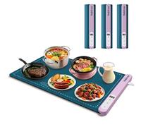 Vassoio riscaldante elettrico in silicone, riscaldamento rapido, controllo preciso della temperatura a 6 livelli, arrotolabile e portatile, facile da pulire, ideale per feste, riunioni (colore blu