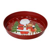 Vassoio rosso in latta con Babbo Natale e una Renna 35cm