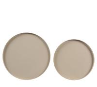 Vassoio rotondo in metallo, 30-35 cm, colore sabbia opaco, set da 2 pezzi, per servire e decorare, robusto, vassoio decorativo, scandinavo, semplice decorazione per la casa