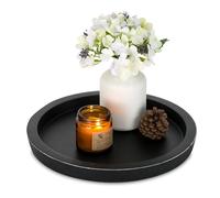 Vassoio rotondo nero decorativo da caffè: Hanobe vassoi in legno per tavolino da caffè, centrotavola, sala da pranzo, vassoio rotondo in legno ottomano, vassoio da portata per bagno, cucina, bancone