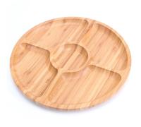 Vassoio rotondo per antipasto, in legno, quadrato, a 5 sezioni, piatto da portata per frutta, in bambù (25 cm)
