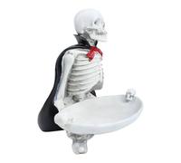 Vassoio scheletro in resina con mantello e corvo - Decorazione per Halloween come ripiano per caramelle e chiavi