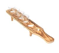 Vassoio Servizio Tequila - Portabicchieri In Legno Con 6 Calici | Supporto Bicchieri Tequila Vassoio Servizio Set Bicchierini Trasparenti Per Festa, Ristorante, Bar, Club (Legno Naturale)