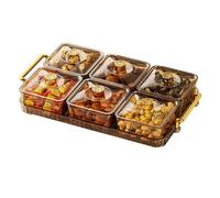 Vassoio snack diviso, vassoio da portata diviso | Organizzatore vassoio snack - Vassoio da portata diviso, compatto ed elegante, rimovibile, trasparente, con coperchio e maniglia per c