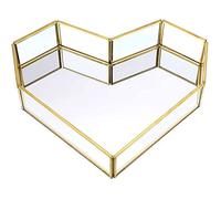Vassoio specchio in vetro dorato - vassoio specchio decorativo in ottone - per gioielli, profumo, trucco - per toeletta, bagno, camera da letto, 25 x 22 x 5 cm