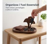 Vassoio svuotatasche e organizer da scrivania in legno di bambù con portachiavi