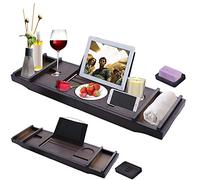 Vassoio Vasca da Bagno in Bambù Allungabile 73-110 cm | Organizer Bagno con supporto per libri, tablet, cellulare, bicchieri da vino, con portasapone, impermeabile e resistente alla muffa