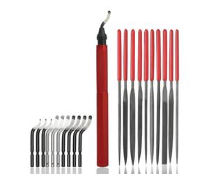 VASTOOLS Set di attrezzi per sbavatura manuale, con 10 diverse lame e set di 10 lime, per plastica, metallo, acciaio inossidabile, acciaio, rame, alluminio e stampa 3D