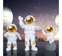Vastsea 3 Pezzi Ornamenti da Astronauta, Astronauta Decorazione Desktop, Astronauta Statuetta in PVC Ecologico, per Decorare Torte, Interni di Auto, Regali per Bambini (Oro)