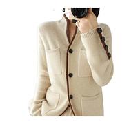 VATIVA - Cardigan da donna, 100% cashmere, autunno/inverno, colletto rialzato, casual, giacca lavorata a maglia (colore: ecru, taglia: M)