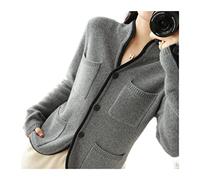 VATIVA - Cardigan da donna, 100% cashmere, autunno/inverno, colletto rialzato, casual, giacca lavorata a maglia (colore: grigio, taglia: XL)