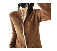 VATIVA - Cardigan da donna, 100% cashmere, autunno/inverno, colletto rialzato, casual, giacca lavorata a maglia (colore: caramello, taglia: XL)