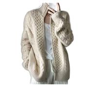 VATIVA Cardigan lavorato a maglia in cashmere sottile allentato da donna 100% cashmere a collo alto (Colore: ECRU, Taglia : S)