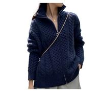 VATIVA Cardigan lavorato a maglia in cashmere sottile allentato da donna 100% cashmere a collo alto (Colore: blu, Taglia : M)