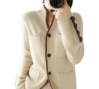 VATIVA Maglione da donna, 100% cashmere, autunno/inverno, colletto alto, casual, lavorato a maglia, naturale, M/L