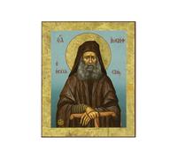 VATOPEDI MONASTERY San Giuseppe l'Hesychast - Icona greco-ortodossa con sfondo dorato dal Monte Athos, 6 x 8 cm